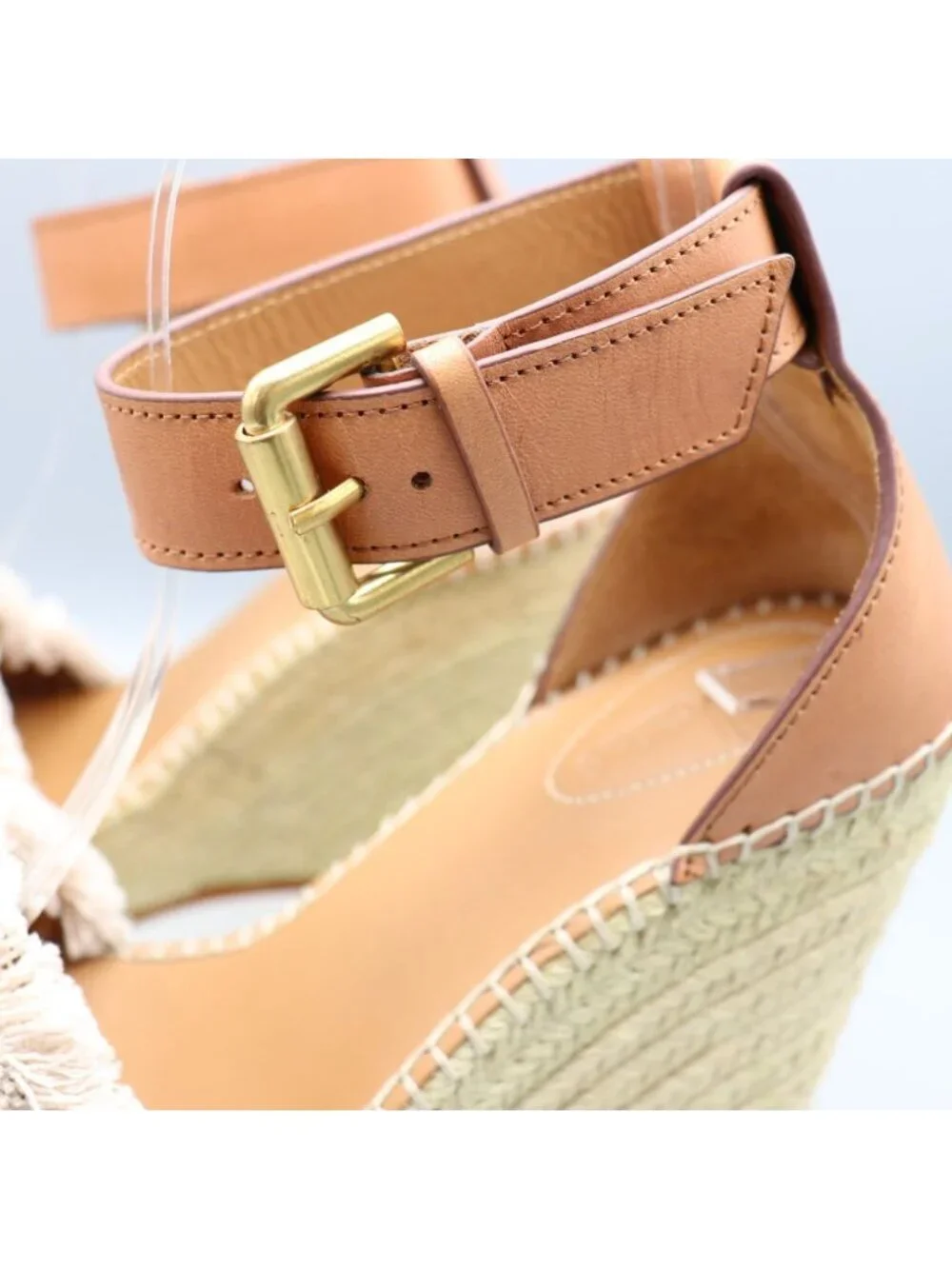 See By Chloé Glyn Frayed Canvas & Leather Espadrille Wedges 39 / US 9